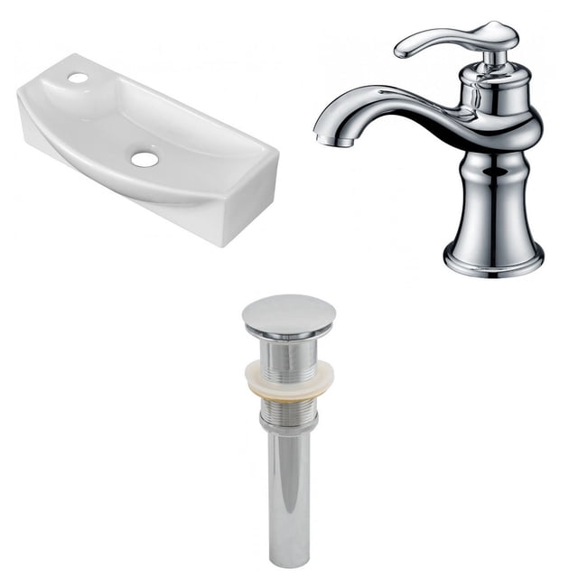 17.75-in. W Above Counter White Bathroom Vessel Sink Set For 1 Hole Left Faucet AI-26248