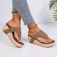 thumbnail image 4 of Rokment Womens Vintage Leather Platform Wedges Flip Flops Beach Vacation Casual Orthopedic Slip on Dress Sandals Chunky Heeled Thongs Slides for Woman Brown Size 6.5, 4 of 7