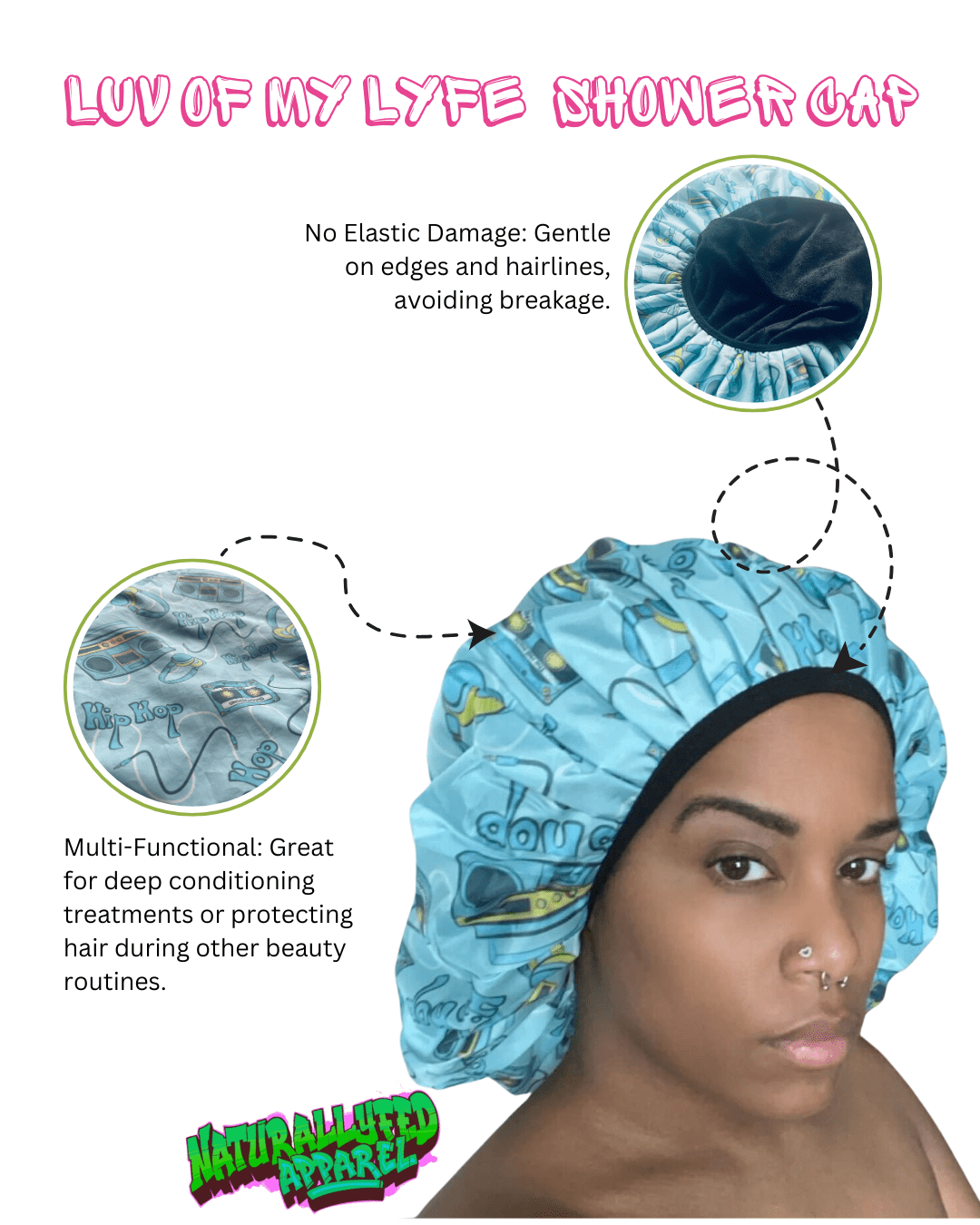 Naturallyfed Apparel Eco-Friendly Waterproof and Microfiber Elastic Shower Cap, 23"