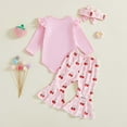 thumbnail image 6 of SonxaHe Newborn Girl' Outfits Cherry Print Long Sleeve Tops Flared Pants for Valentine's Day Cute Party Comfy Soft Outfit Set Pink,Sized 0-3 M, 6 of 8