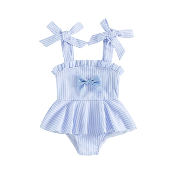 Loicainy Toddler Baby Girl Stripes Swimsuit 3 6 12 18 24 Months 2T 3T Cute Sleeveless Tie Shoulder Bathing Suit Swimwear