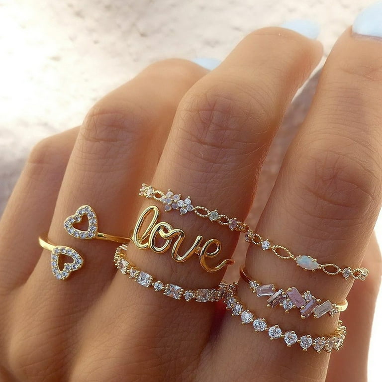 Rings Most Popular 7 Piece Set Ring Design Gold Light Ring Fashion Accessories For Rings Set Cute Rings for Teens Trendy Rings Pack Rings for Teen Girls Set Rings Men Set Statement