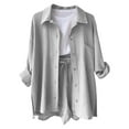 thumbnail image 5 of Daznico Women's Casual Solid Color Button Down Slit Long Sleeve Pocket Shirt High Waist Drawstring Shorts Set,Size M, 5 of 5