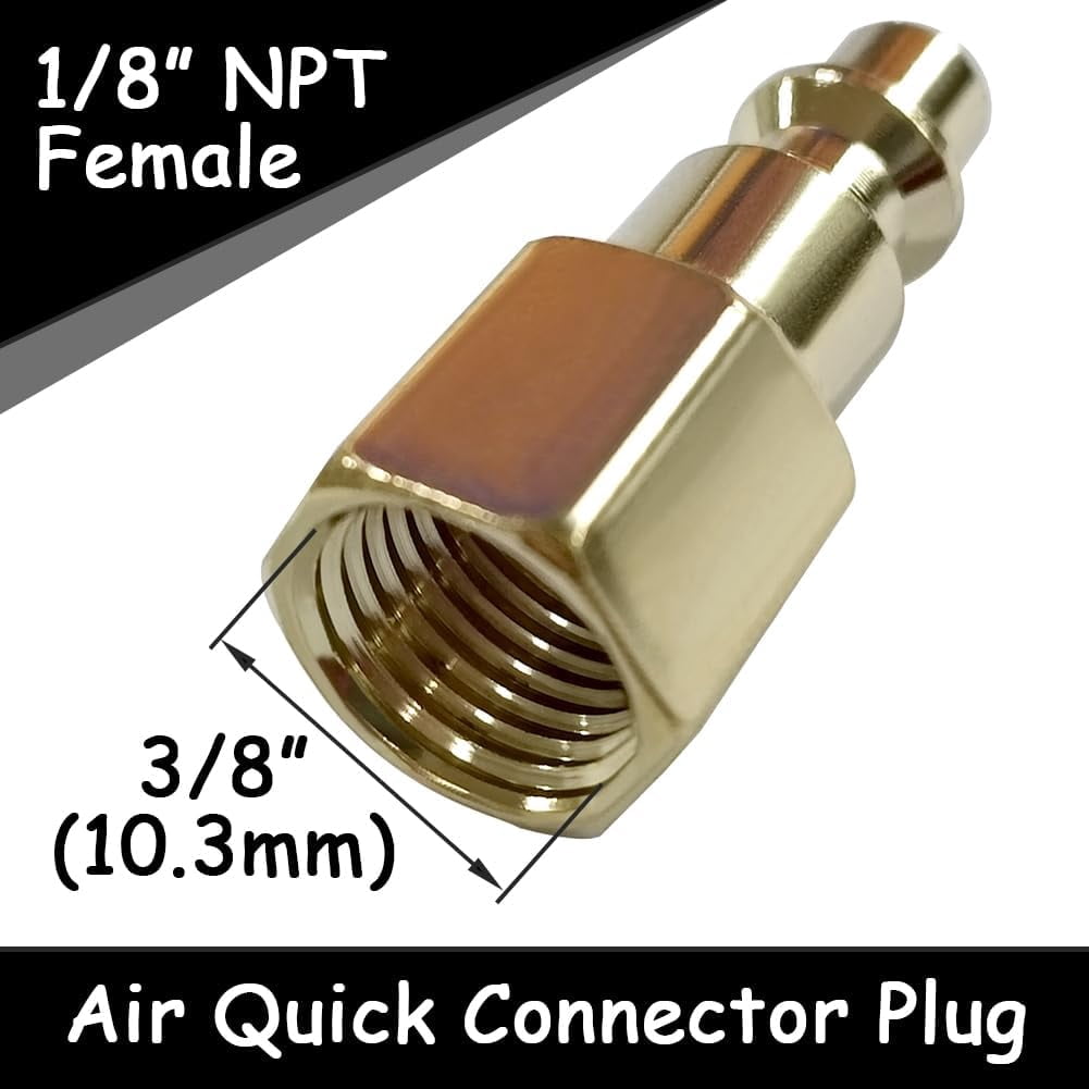 MKEUDQ-6PCS Brass 1/8 Inch NPT Female Industrial Air Hose Quick Connect Plug Air Compressor Pneumatic Coupler Fitting Adapter