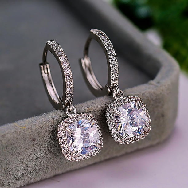 HomeKingdee Fashion Women's Ear Hook Earrings with Square Zirconia - Shimmering Eye-Catching Dangle Earrings for Daily Wear and Formal Occasions