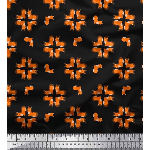 Soimoi Cotton Poplin Fabric Fox Kids Print Sewing Fabric Yard 56 Inch Wide