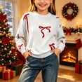 thumbnail image 4 of Winter Sweaters for Girl Cozy Thermal Long Sleeve Crew Neck Cute Bow Printed Pullover Sweater for Daily Casual Family Gathering Wear White 15-16 Years, 4 of 7