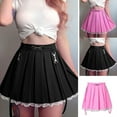 Women Girl Gothic Skirt High Waist Lace Pleated Skirt Suspender Mini