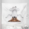 thumbnail image 1 of Funny Tapestry, Dog Upside down Relaxing Closed Eyes Meditating Calm Therapy Humor Animal Print, Fabric Wall Hanging Decor for Bedroom Living Room Dorm, 5 Sizes, White Brown, by Ambesonne, 1 of 1
