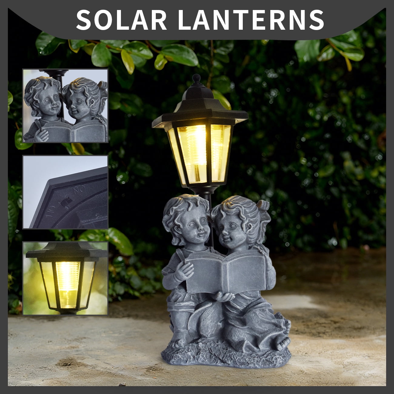 Garden Boy&Girl Statue Decoration,Outdoor Statues with Solar Powered Lantern for Patio Yard Backyard Gifts for Mother's Day Birthday Housewarming,Solar Garden Boy and Girl Reading Sculptures