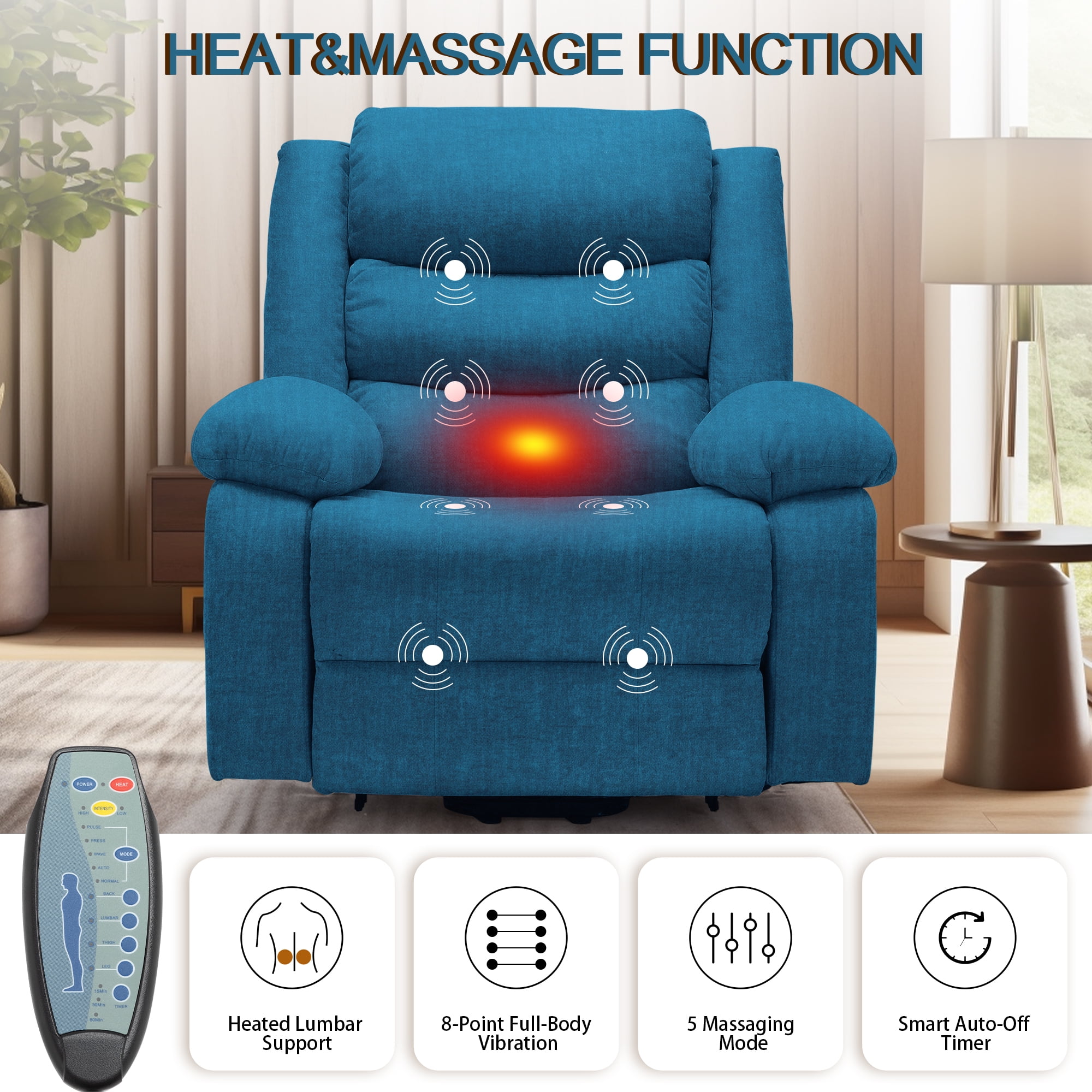 Korser Power Lift Recliner Chair for Elderly with Massage and Heat Oversized for Living Room,Blue