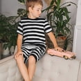 thumbnail image 4 of Balery Black And White Stripes Conjunto de Pijama Infantil de Manga Corta con Estampado – Ropa de Dormir de Algodón Suave-3X-Large, 4 of 6