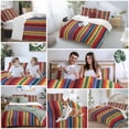 thumbnail image 6 of Rainbow Striped Bedding 3 Piece Duvet Cover Set California King, Boho Ethnic Colorful Lines Minimalist Soft Microfiber Comforter Cover with Zipper Closure & Pillowcases, FadeResistant Quilt Cover, 6 of 9
