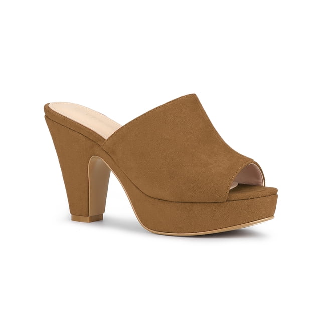 BLISSFUL STEP Women's Shoes Chunky Platform Open Toe Slides Block Heel Sandals Brown 8.5