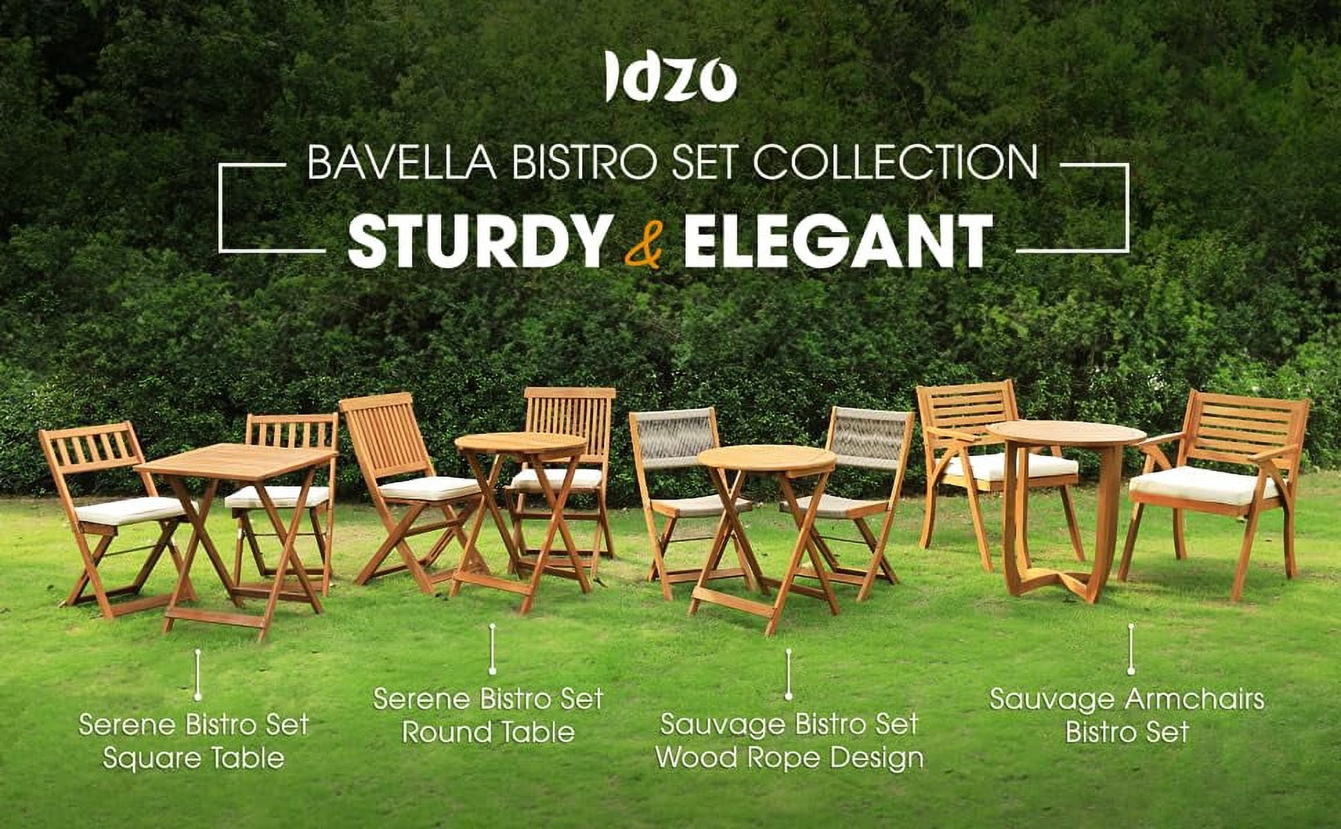 Patio Bistro Folding Sets, 1 Square Table with 2 Cushion Chairs, FSC Acacia Wood, Morning Sand