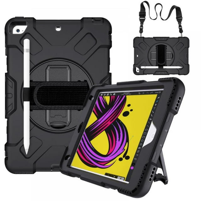 for Mini 5 Case Heavy Duty Shockproof Protective Rugged Case With Holder Hand Strap Kickstand Shoulder Strap for Mini 5Th Generation 7.9 Inch