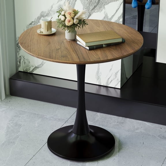 TIMOREN 31.5 ” Round Tulip Table, Mid-Century Modern Pedestal Dining Table for 2-4 People, Sturdy MDF Top for Kitchen, Living Room or Office, Black