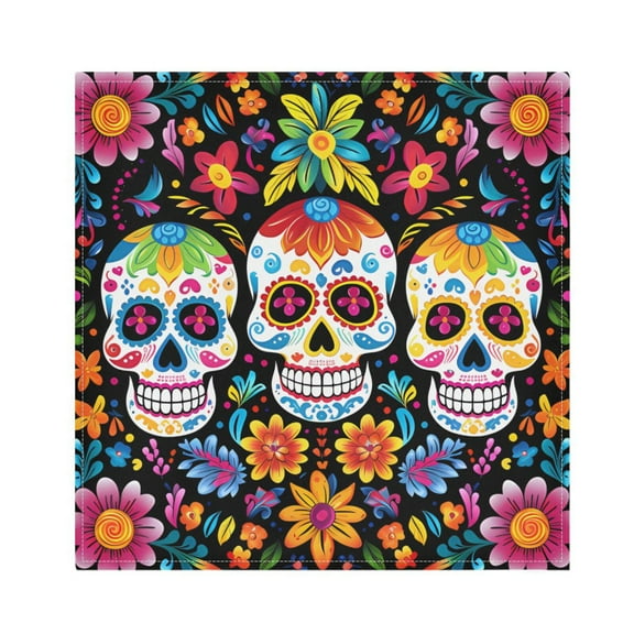 JSTEL Sugar Skull Day Of Dead Cloth Napkins Set of 1, 20x20 Inch Washable and Reusable Napkin for Decoupage Dinner Party Everyday Use