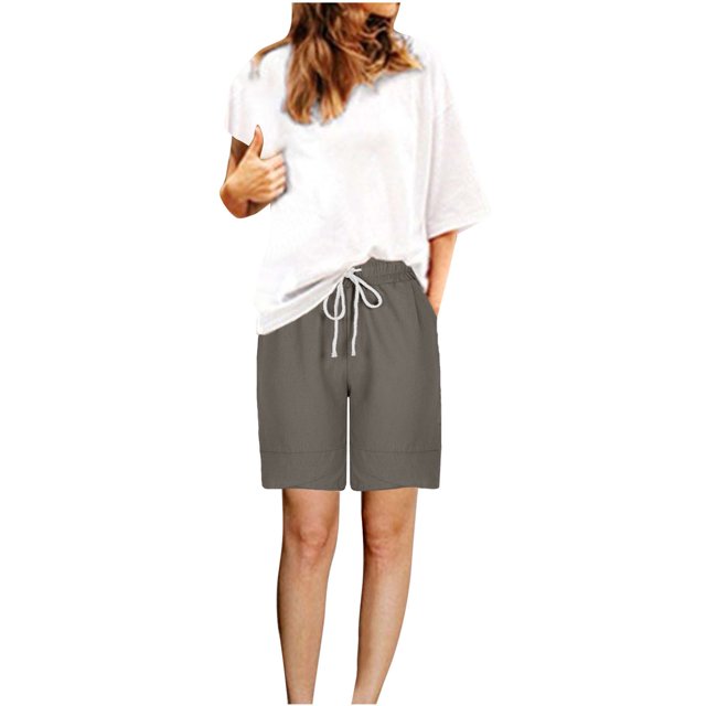 Timegard Shorts for Women Summer Elastic Waisted Drawstring Petal Leg Casual Loose Shorts with Pockets