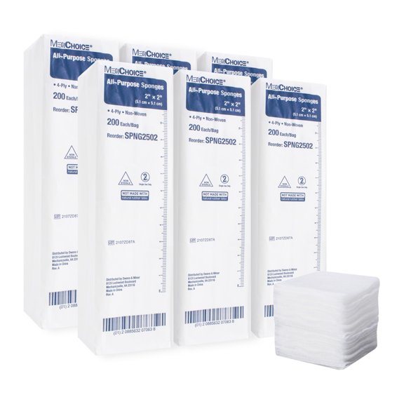Gauze Pads, 2" x 2", 4-Ply Non-Woven, Non Sterile, All Purpose Sponges, Lint Resistant, 1200 Pieces