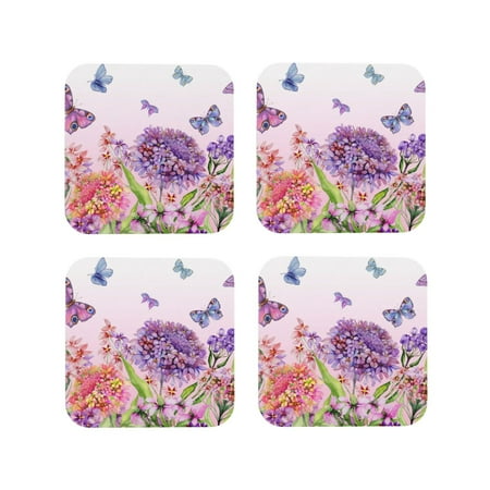 

Tideii Flowers And Colorful Butterflies for Leather Coasters 4 Pieces Anti-fouling and Anti-scalding Decorative Coasters Suitable for Restaurants Kitchens Coffee Shops-Square