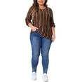 thumbnail image 2 of Agnes Orinda Women's Plus Size Boho Color Block Stripe Long Sleeves Elastic Cuff Shirt 4X Orange, 2 of 5