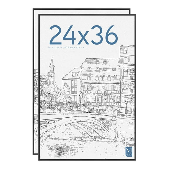 Original 24x36 Wall Frame Black, Set of 2 Lightweight Hanging Picture Frames for Posters, Artwork, Photos, Vertical or Horizontal Display, Styrene Front Protection black