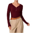 thumbnail image 1 of RXMEKW Long Sleeve V-Neck Base Layer Shirt For Women, Casual Solid Color Polyester Top, 1 of 8