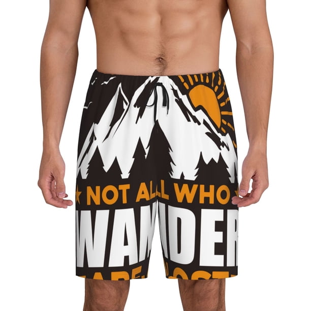 Balery Not All Who Wander Are Lost4 Pantalones cortos de pijama de punto de algodón para hombre con cinturilla y bolsillos-3X-Large