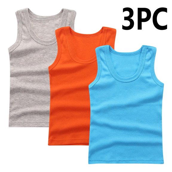BRGZLK 3Pcs Toddler Baby Boys Cotton Tank Tops Kids Boys Girls Summer Casual Solid Color Versatile Fashion Basic Athletic Undershirts Halter T-Shirts Vest,Soft Sleeveless Shirts Gray 7-8 Years