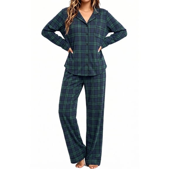 UVN Womens Winter Pajama Long Sleeve Casual Ladies Button Down Lounge Set for Women Soft Sleepwear Set with Pockets
