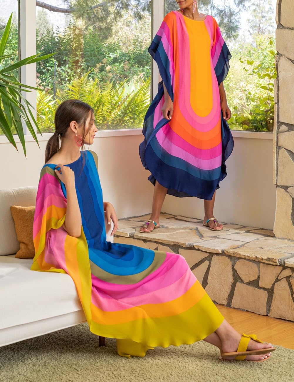 Bsubseach Colorful Kaftan Dresses for Women Beach Long Dress Bathing 