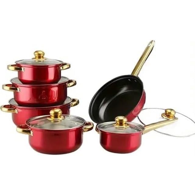 Batería De Acero Inoxidable Roja 12 Pz Cooking Set