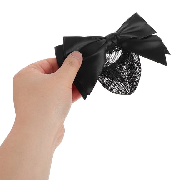 OFFIGAM Black Elastic Mesh Hair Net with Bow Clip, Comfortable Polyester Fit for Sleeping, Work, and