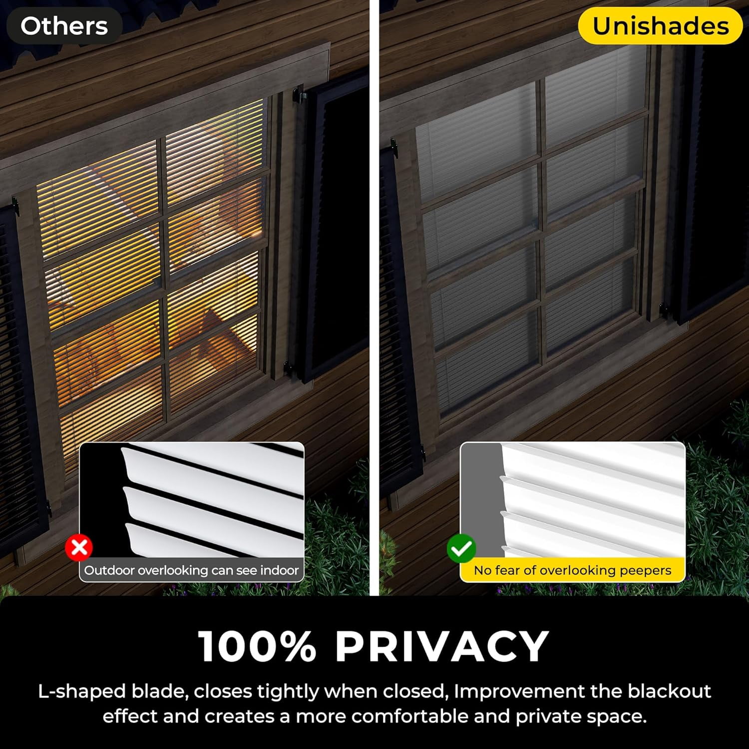 No Drill Blinds for Windows 1" Aluminum Cordless Mini Blinds L-Shaped Slat 100% Privacy, for Window Size 20" W × 64" H - White
