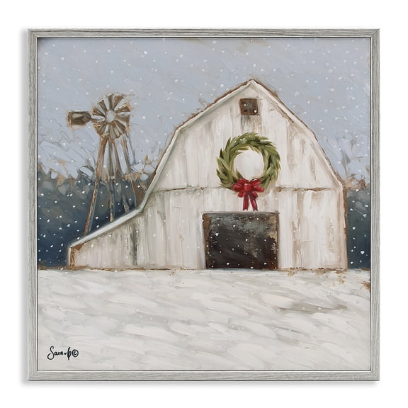Stupell Industries Rustic Lodge Winter Barn with Snowflakes Gray Framed Giclee Art, 12 x 12, by Sara G. Designs