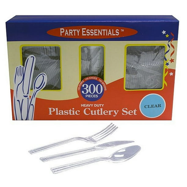 1 Party Essentials 300 Pc. Plastic Cutlery Box Clear Forks, Knives and Spoons