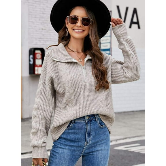 Half Zip Knit Collared Sweater