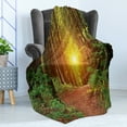 thumbnail image 4 of Forest Soft Flannel Fleece Throw Blanket, Reflection Deep in the Forest Birches Trees Nature Fall Fantasy Scenery, Cozy Plush for Indoor and Outdoor Use, 50" x 60", Green Brown, by Ambesonne, 4 of 5