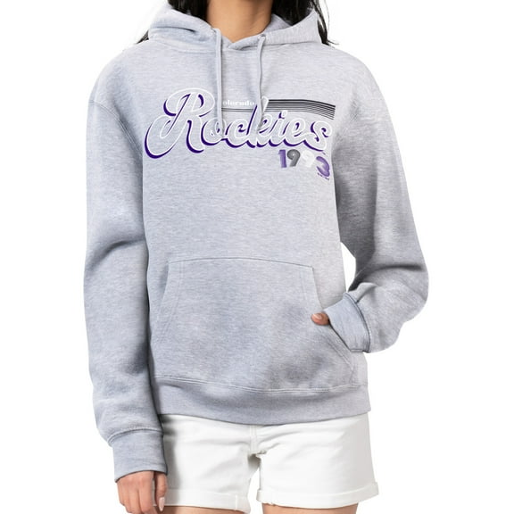 Women's Starter Gray Colorado Rockies Groovy Script Team Fleece Pullover Hoodie