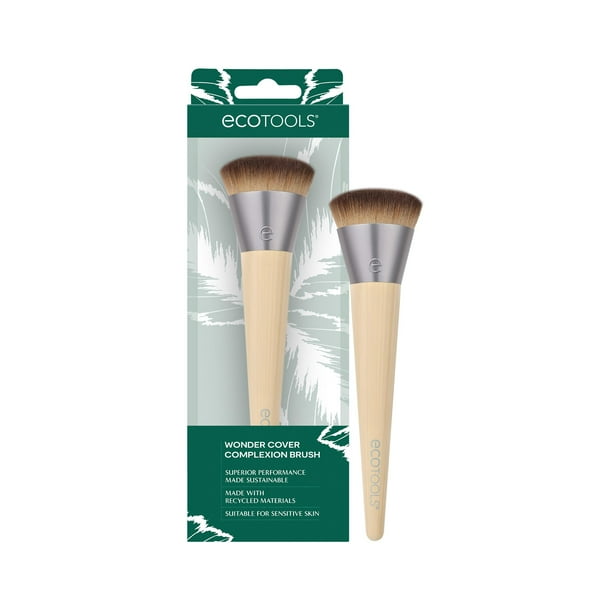 Brocha Wonder Cover Complexion de Ecotools, para una aplicación y difuminación impecables de la base, cobertura total, ecológica, cerdas sintéticas, sin crueldad animal, 1 unidad