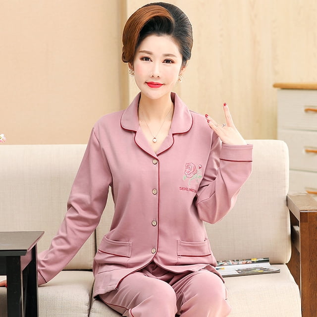 REDHOTYPE Divers Styles de Mode Pyjama Floral pour Maman Printemps et Automne Coton à Manches Longues Ample Grande Taille Tenue d'Intérieur Ensembles