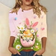 thumbnail image 2 of Staron Women's Casual Easter Print Round Neck 3/4 Sleeve T-Shirt Top Fashion Loose Comfy Holiday Graphic Tee, Pink 5XL, 2 of 5