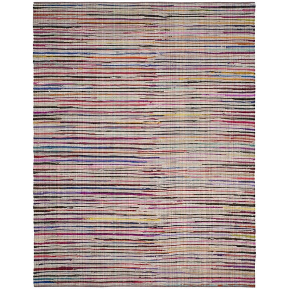 SAFAVIEH Rag Petar Striped Cotton Area Rug, Ivory/Multi, 8' x 10'