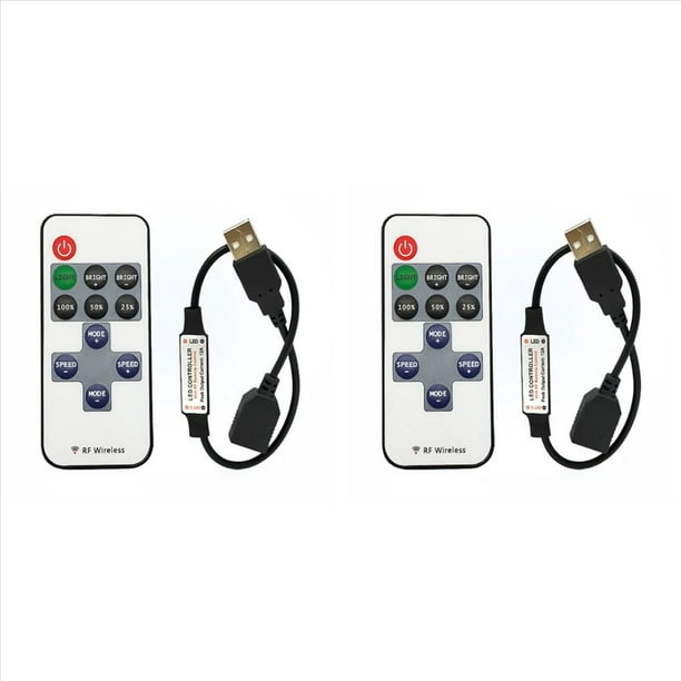 2X Controlador de Tira LED de 11 Teclas, Miniatenuador, Control Remoto , Interfaz USB de 5 V, para Tira LED de un Solo Color 5050/2835