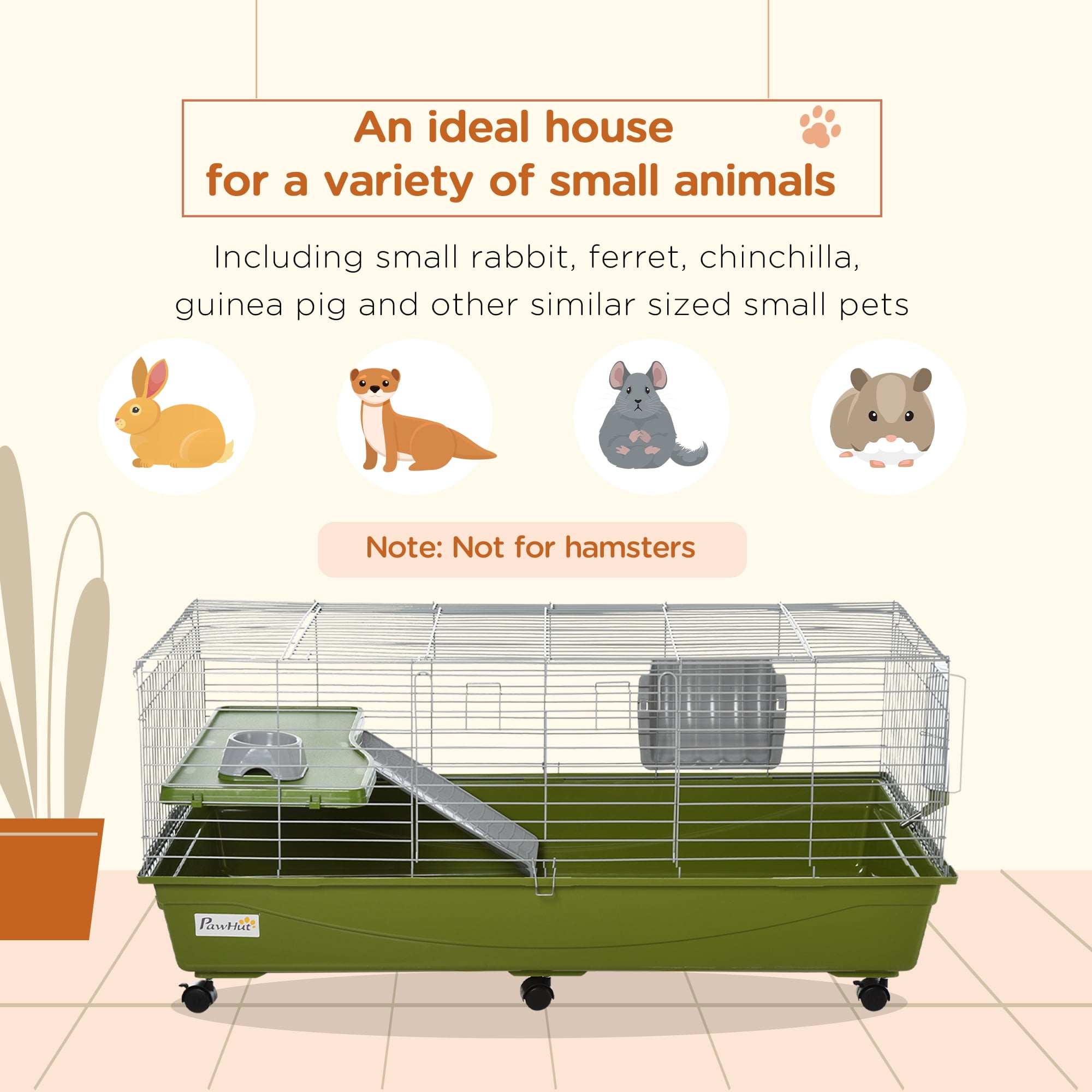 PawHut Small Animal Cage Chinchilla Guinea Pig Hutch Pet House w/ Platform