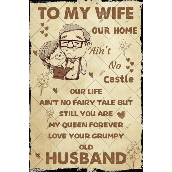 To My Wife Brown Decor Romantic Couple Wall Brown Metal Tin  Sign Heartfelt Gift for Her from Husband  12x16 inch Bedroom Decor for Couples