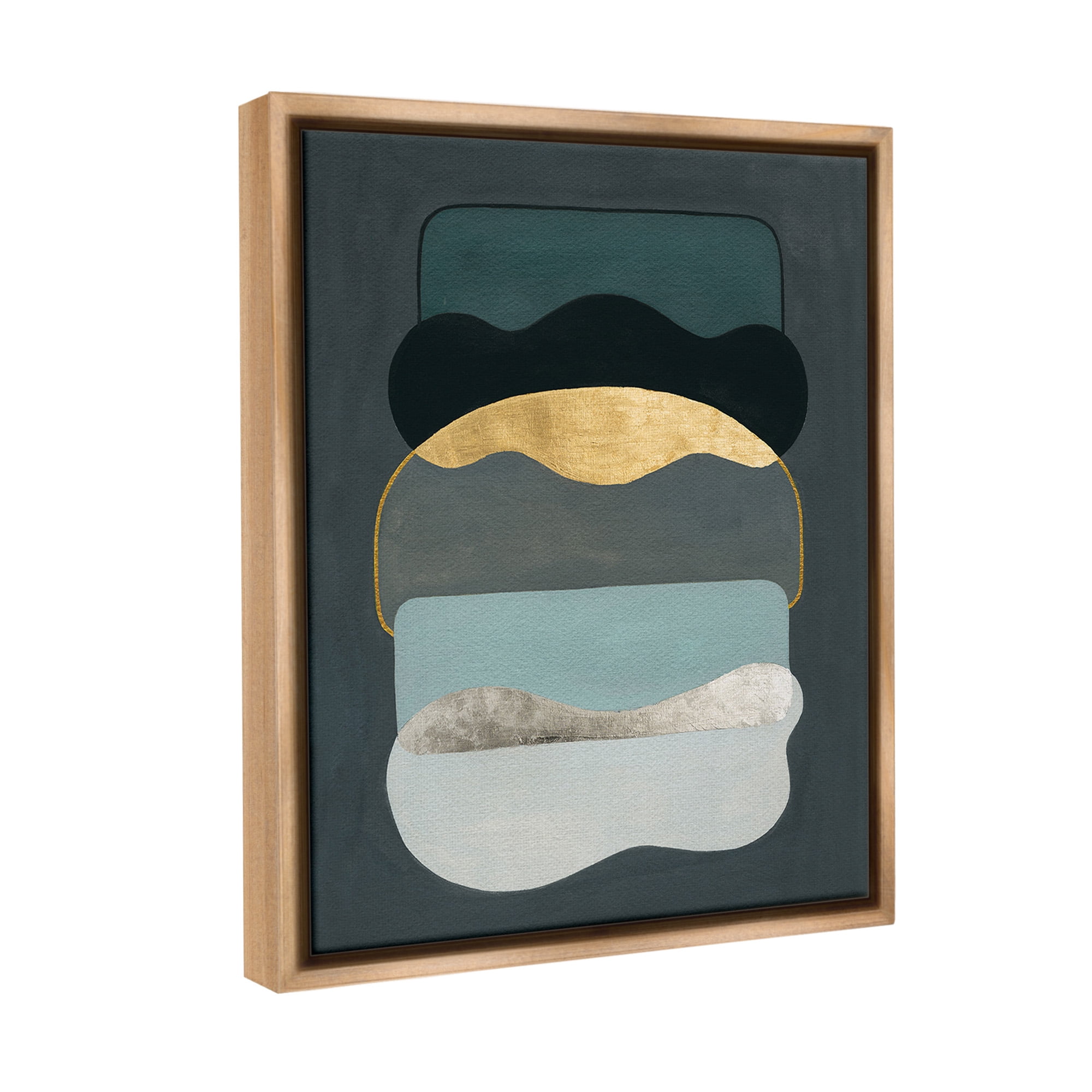 Stupell Industries Dark Layered Shapes Abstract Painting Brown Floater Framed Canvas Art Print Wall Art, 17 x 21