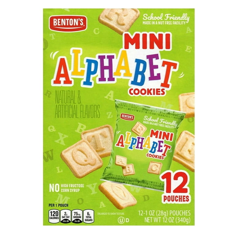 Benton's Mini Cookie Snack Packs, Alphabet Cookies, 12 Pouches Per