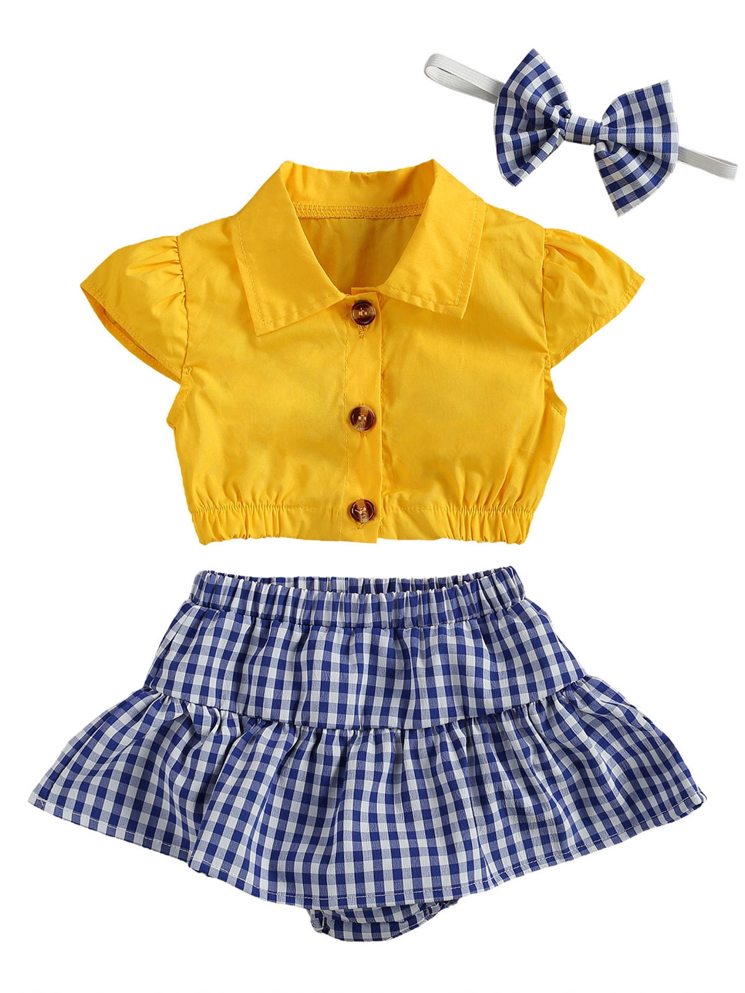 Summer Toddler Baby Girl Ruffle Tops Dress Shorts Plaids Outfits Set Clothes